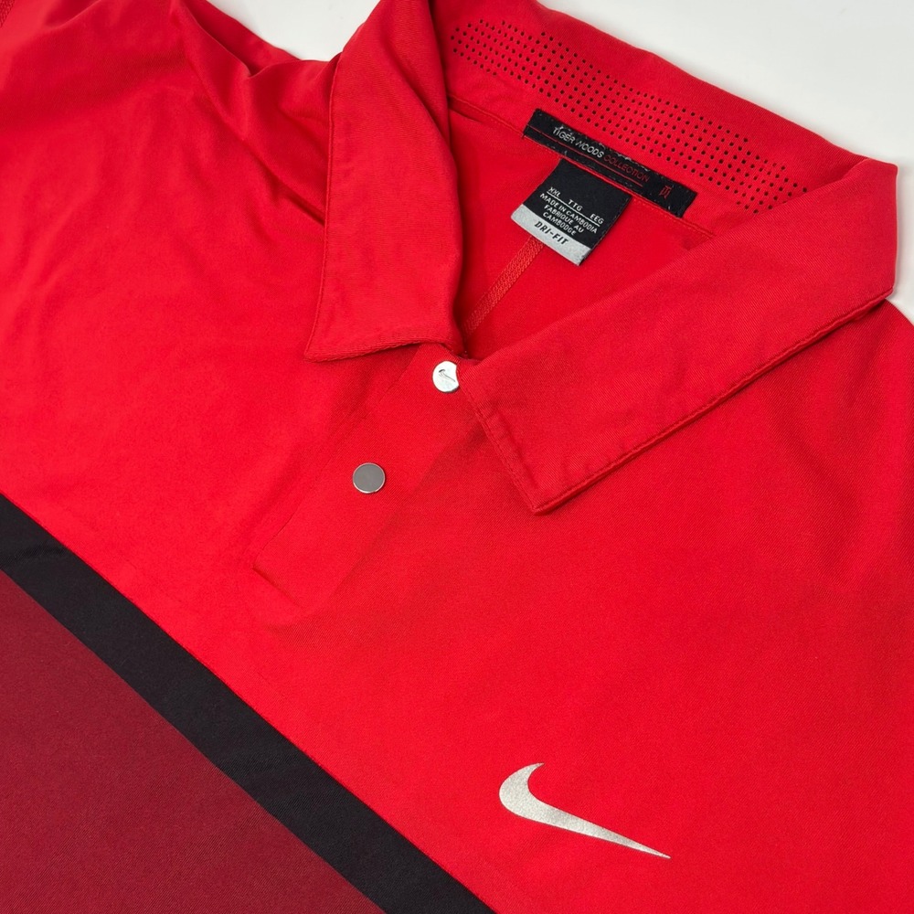Nike Tiger Woods TW Sunday Red Polo Shirt Men's XXL Dri Fit Golf Black Stripe